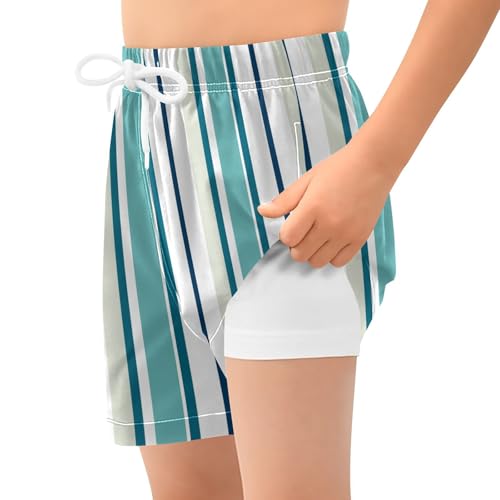 GuoChe Boys Swimwear Trunks Youth Quick Dry Elastic Inseam Board Shorts with Pocket Colored Stripes2