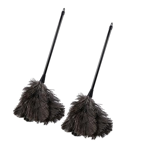 Gogogmee 2 Plumeros De Avestruz Mango Largo Plumero De Polvo De Mango Largo Limpiador Suave y Natural Para Polvo y Partículas Limpiador Brochas Para Limpieza En Casa Coche Oficina