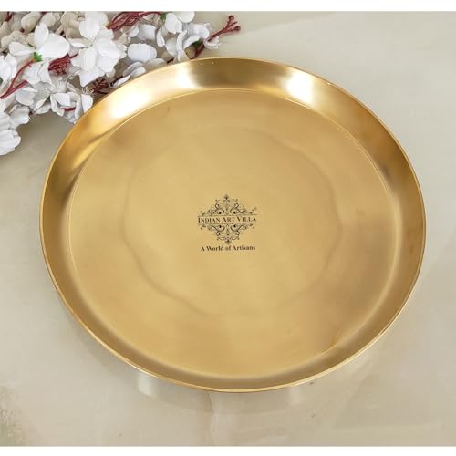 Image of INDIAN ART VILLA Handcrafted Brass Plate /Thali, Matte Finish, Ideal for Serving Food or Home Decor, Diameter - 11 inch