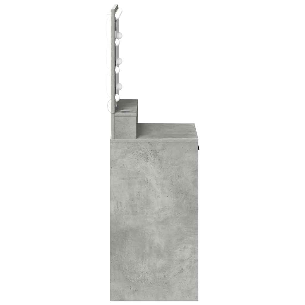 Schminktisch Beton Grau aus Holzwerkstoff mit LED Beleuchtung, Makeup Spiegel, 2 Schubladen, Stauraum und Ablage, platzsparend für Schlafzimmer und Ankleidezimmer