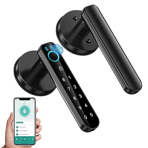 Fingerprint Door Lock- Smart Door knob,biometric Door Lock，with passcode keypad keyless Entry Door Handle，for Bedroom Home Hotel Office Apartment (Black with APP)