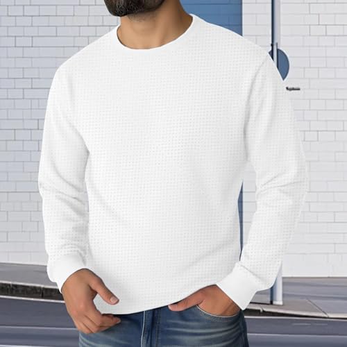 Waffle Knitwear Pullover Sweater Mens Crewneck Casual Long Sleeve Fashion Solid Color Knit Tops Fall Winter Warm Wear3