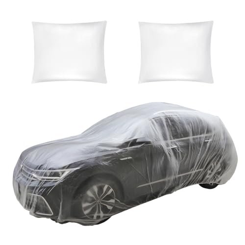 Image of 2 PCS Disposable Car Cover, Waterproof Clear Plastic Car Full Exterior Covers with Elastic Band, Universal Transparent Protective Cover for Cars SUVs, Car Accessories (XL)