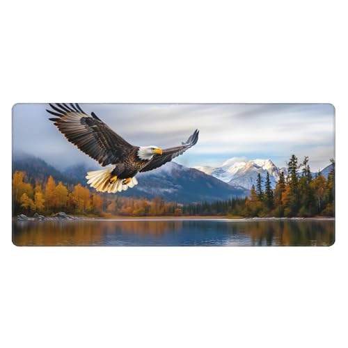 Image of Fall Eagle Landscape Extended Gaming Mouse Pad, with Stitched Edges Large Mouse Pad Desk Protector, Rubber Base Mousepad Keyboard Mouses Mat for Work Game Office Home- 32 inch X 12 inch Inch,E708