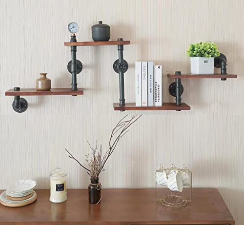 Bixirao Industrial Rustic Modern Solid Wood Ladder Pipe Wall Mounted Floating Shelves – 4 Tiers Bookshelf,Diy Storage Shelving,Hung Bracket,Bookcases #TOP1