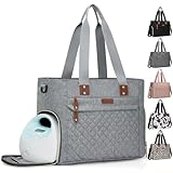 Pritent Diaper Bag Tote for Working Mom, Large Travel Diaper Tote for Mom and Dad with 14 Inch Laptop Sleeve, Mommy Maternity Travel Baby Bag for Boys and Girls, Grey