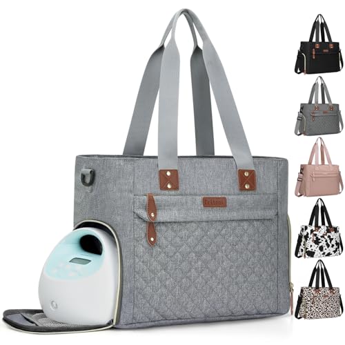 Pritent Diaper Bag Tote with Laptop Sleeve, Grey