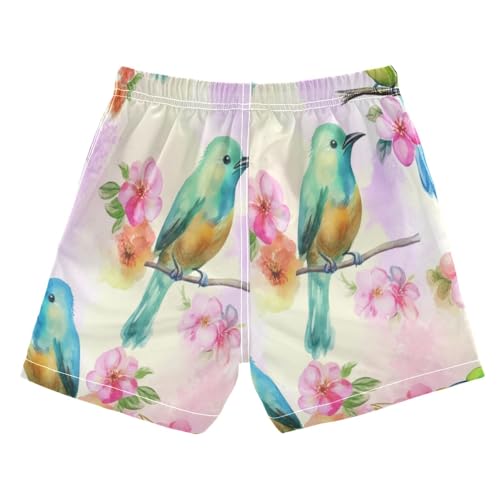 Kids Swim Shorts, Anti-Chafe Swim Trunks Boys 2 T, Watercolor Birds Flowers2