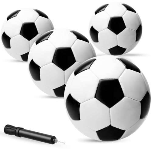 PlayBolt Soccer Ball Size 3 with Pump - Black & White Training Practice & Match Ball for Kids (Pack of 4)