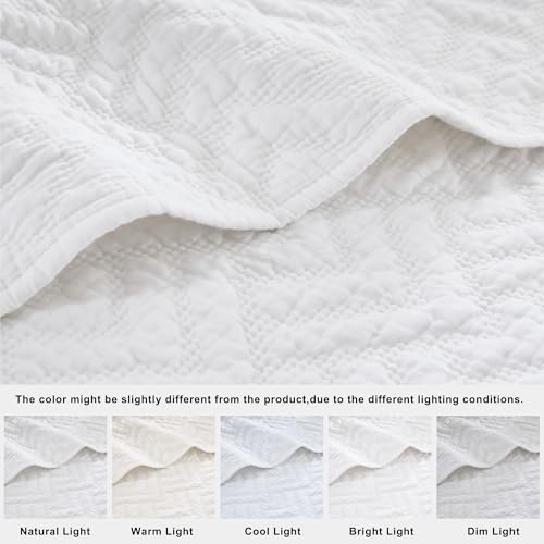 Image of palassio White 100% Cotton Quilt California Cal King Size Bedding Sets with 2 Pillow Shams, Oversized Lightweight Textured Farmhouse Bedspread Soft Shabby Chic Coverlet for All Season, 3 Pieces