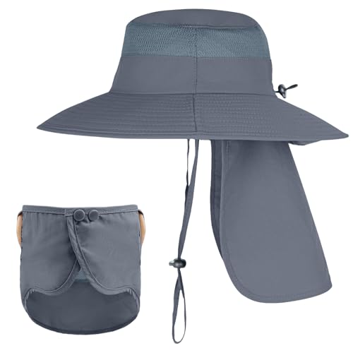 Image of Sun Hats for Men Women Fishing Hat UPF 50+ Breathable Wide Brim Bucket Hats Summer UV Protection Safari Hat with Neck Flap