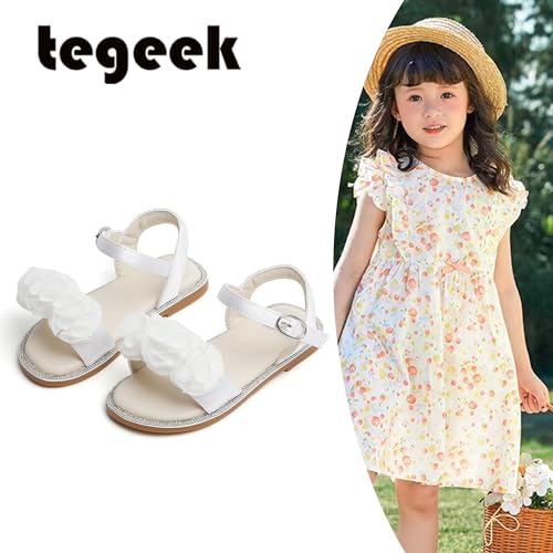 Image of Girls Dress Sandals Comfy Hook and Loop Summer Shoes for Toddlers(TA402 Toddler,White /7M)