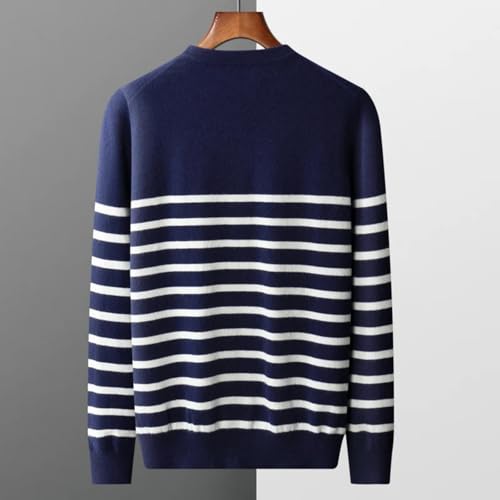Men's Wool Crew Neck Striped Sweater - Casual Fisherman Sweater Relax Fit Knit Pullover for Winter3