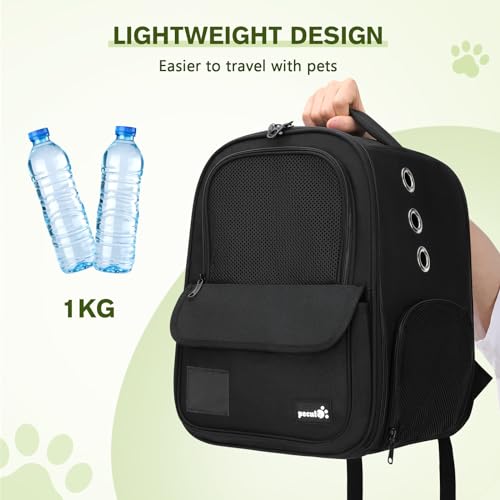 pecute Haustier Rucksack 6kg, Tragbare und Faltbare Katzentasche, Atmungsaktive und Leichte Hundetasche, Wasserdichtes Oxford-Tuch, für Reisen, Wandern,Schwarz