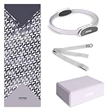 Fitfiu Fitness KITWELL-400 - Pack de 4 Accesorios Yoga Pilates Color Lila Que Incluye Esterilla, Bloque, aro y Correa