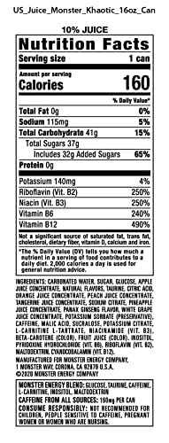 Image of Monster Energy Juice Monster Khaotic Tropical Orange, Can, Energy Drink, 16 Ounce (Pack of 15)