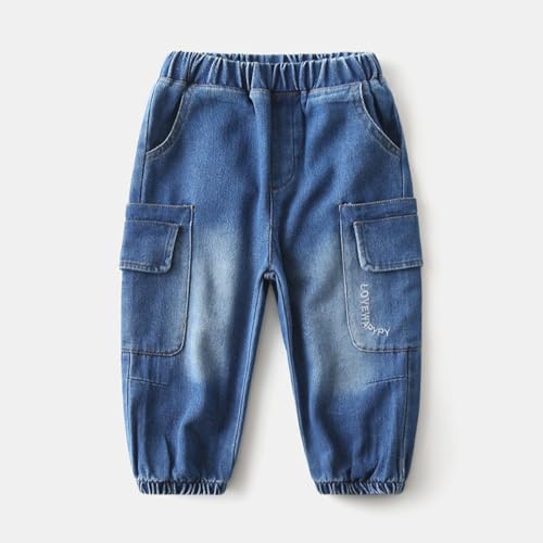 Boys' Fashionable Casual Denim Long Pants Elastic Waistband Cargo Pockets Design Pants2
