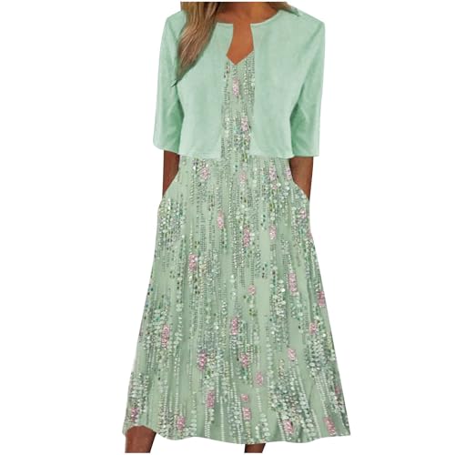 Image of Mrat Womens Elegant Dress Suits Two Piece Cardigans Set Short Sleeve Cropped Cardigan Tops Floral Print Maxi Dresses Summer Casual Outfits Ladies Work Office Wedding Guest Bridesmaid Party Cocktail UK