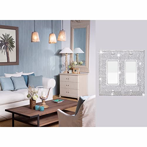 Image of 2 Pcs Shiny Silver Rhinestones Wall Plate Cover Switch Plate Covers Cover Light Switch Cover Switch Cover Decorative Electrical Outlet Cover Plates Outlet Covers Bling Switch Cover 2 Gan
