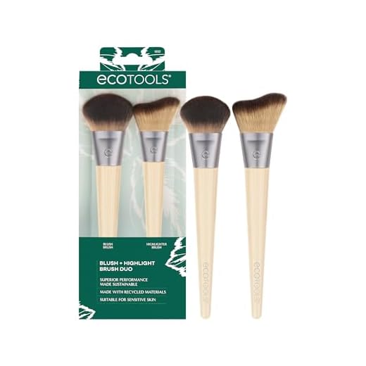 EcoTools Blush + Highlight Brush Duo, Makeup Brushes For Liquid, Cream, & Powder Highlight & Blush, Enhance Natural Skin, Eco-Friendly Makeup Brush Set, Synthetic Bristles, 2 Piece Set