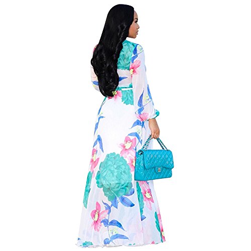 Image of Nuofengkudu Womens Chiffon Deep V-Neck Maxi Dress Summer Boho Dresses(S-5XL)