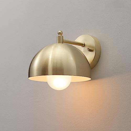 Image of Globe Electric 65000048 1-Light Wall Sconce, Brushed Brass, Wall Lights for Living Room, Bedroom, Den, Mounted Bedside Lamp, Apartment Essentials, Dimmable, Lights for Apartment and Rentals