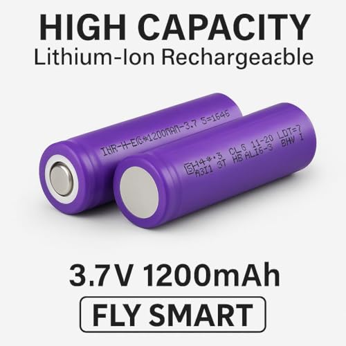 Image of Flysmart High Capacity Hongli Lithium Ion 1200mAH Rechargeable Original Power Ultra Boost High Capacity Cell Batteries, LED, Bluetooth Speaker, Laptops, Power Bank & Torch, Flat Top, 3.7V (Pack of 2)