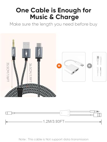 Image of CableCreation USB C to 3.5mm Audio Cable with USB Charging Cable | Type C to Aux Jack Headphone Car Stereo with 18W Charge for iPhone 16 15 Pro Max Plus, Galaxy S24 /S23+, Pixel 9 /8 /7+