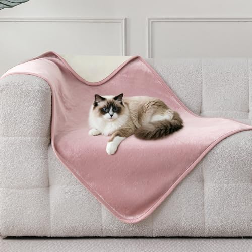 Yaning Waterproof Blanket 30"x40" for Dogs Cats, Reversible Waterproof Bed Cover for Pets, Soft Leakproof Blanket for Bed Couch Sofa Furniture Protector, Dusty Pink/Off White