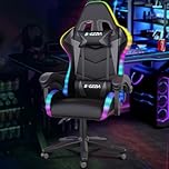 bigzzia RGB Gaming Chair with LED Lights and Ergonomic Computer Chair Reclining PU Leather High Back Video Game Chair (Black, With RGB Lights)