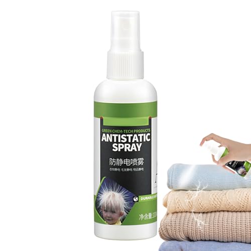 Mbiyhgta Spray antiestático, spray antiestático para ropa | Estático para eliminar el cabello 100 ml, spray de tela portátil de tamaño de viaje para cabello, ropa, telas, ropa de cama, mantas