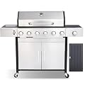 LMNOCHM Gas Grill and Griddle Combo with Side Burner, 6-Burner Propane Grill with Porcelain-Enameled Cast Iron Grates and Double-Wall Insulated Lid, 69,000 BTU BBQ Grill for Outdoor Cooking