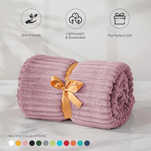 Image of BEDELITE Fleece Throw Blanket for Couch - 3D Ribbed Jacquard Soft and Warm Decorative Fuzzy Blanket - Cozy, Fluffy, Plush Lightweight Berry Purple Throw Blankets for Bed, Sofa, 50x60 inches