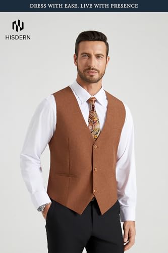 Image of HISDERN Mens Suit Vest Business Casual Dress Waistcoat Vest Solid Color Formal Wedding Vests for Suits or Tuxedo