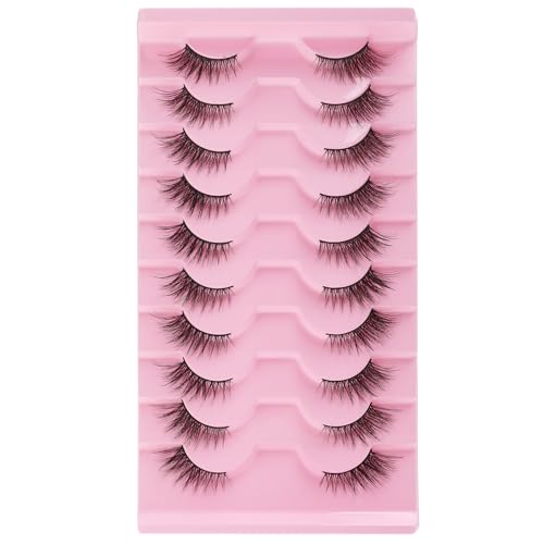 Gjinxi Half Lashes Natural Look Wispy Eyelashes 15MM 3D Fluffy Faux Mink Lashes Wispy Cat Eye Lashes Look Like Extensions Curly Soft Fake Lashes 10 Pairs