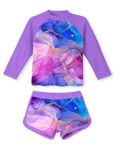 Image of TUONROAD Girls 2 Pieces Rash Guard Swimsuit Long Sleeve Tankini for 4-10 Years