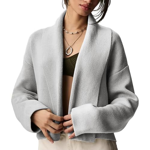 Yimoon Women's Cropped Cardigan Sweater Oversized Lapel Chunky Knit Coatigan Long Sleeve Open Front Sweater