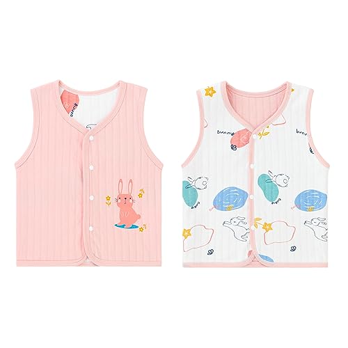 ANIMQUE Baby Kleinkind Westen Doppelseitig Ärmellose Kinderweste Baumwoll Kinder Jacke Frühling Herbst Strickjacke Oberteil mit Druckknopf, Kaninchen Rosa 100