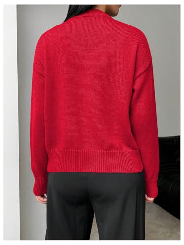 Image of MakeMeChic Women's Wrap Cardigan Sweater Flower Button Down Pullovers Tops Red X-Large