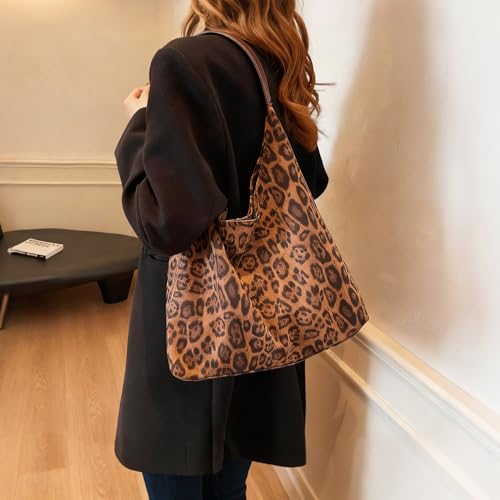 Bolso Satchel grande para mujer color marrón con estampado de leopardo miniatura 6