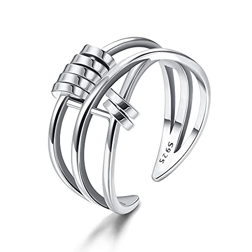 Milacolato 925 Sterling Silver Anxiety Ring for Women Men Fidget Peace Rings for Anxiety Stress Reliever Spinner Ring Retro Adjustable Band Rings Anxiety Relief Items