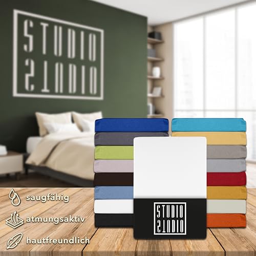 STUDIO Basic Spannbettlaken 120x200cm – Jersey-Spannbetttuch aus 100 % gekämmter Baumwolle – Weiß – Öko-Tex Zertifiziert, bügelfrei & elastisch – für Matratzen 15–25 cm