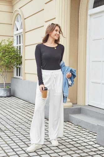 Linen Pants Summer Women Palazzo Flaer Leggings Flowy Dressy Casual with Pockets2