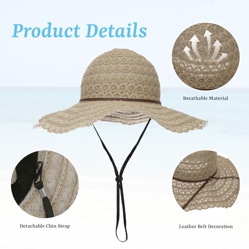 Sombrero playero femenino plegable de ala ancha miniatura 6