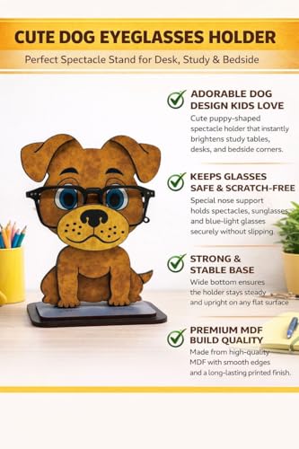 Image of PANAH Cute Dog Eyeglasses Holder | Decorative Spectacle Stand for Desk & Bedside | Kids Room & Study Table Glasses Holder | Handmade MDF Eyewear Organizer