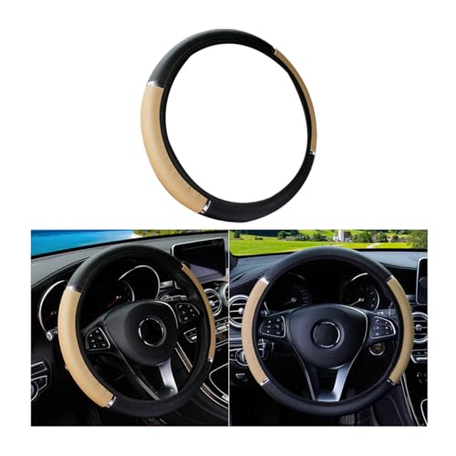 Adunsiaoto Universel Couvre Volant Voiture 38cm, Antidérapant Respirant Protege Volant, Housse De Volant, Accessoires Auto Decoration Interieur, Volants Confort Durabilité Sécurité(Noir Beige)