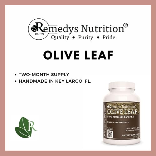 Remedy's Nutrition Olive Leaf (Olea Europea) 1,000Mg Vegan Capsules Herbal Supplement - Non-Gmo, Gluten Free, Dairy Free - Two Month Supply (60 Count) #TOP2