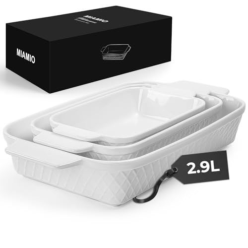 MIAMIO - Set di 3 casseruole/teglie/pirofile rettangolari in ceramica, set di pentole impilabili a 3 pezzi, 850 ml, 1650 ml, 2900 ml - Lavabile in lavastoviglie e in forno - Collezione Palmanova