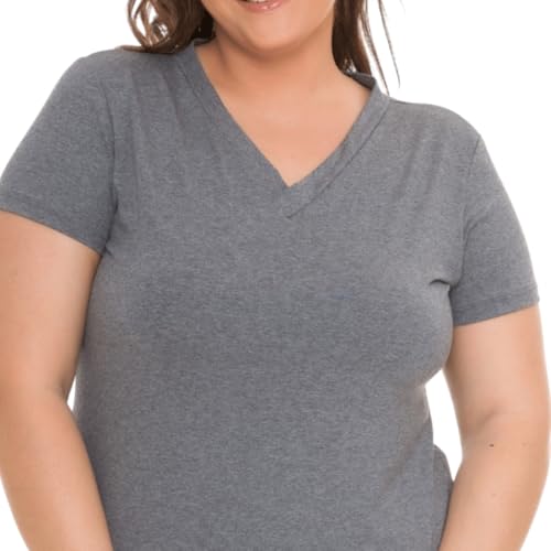 Blusa Básica Feminina Plus Size Viscolycra Decote V - Toque Macio, Modelagem Confortável e Secagem R
