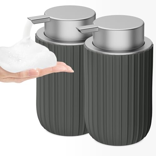 Image of Ceramic Foaming Soap Dispenser, 12 oz Bathroom Foam Hand Soap Dispenser, Refillable Lotion Soap Dispenser with Removable Pump for Kitchen Hand Wash Dispenser, Modern Home Decor (2Pack-Matte Grey)